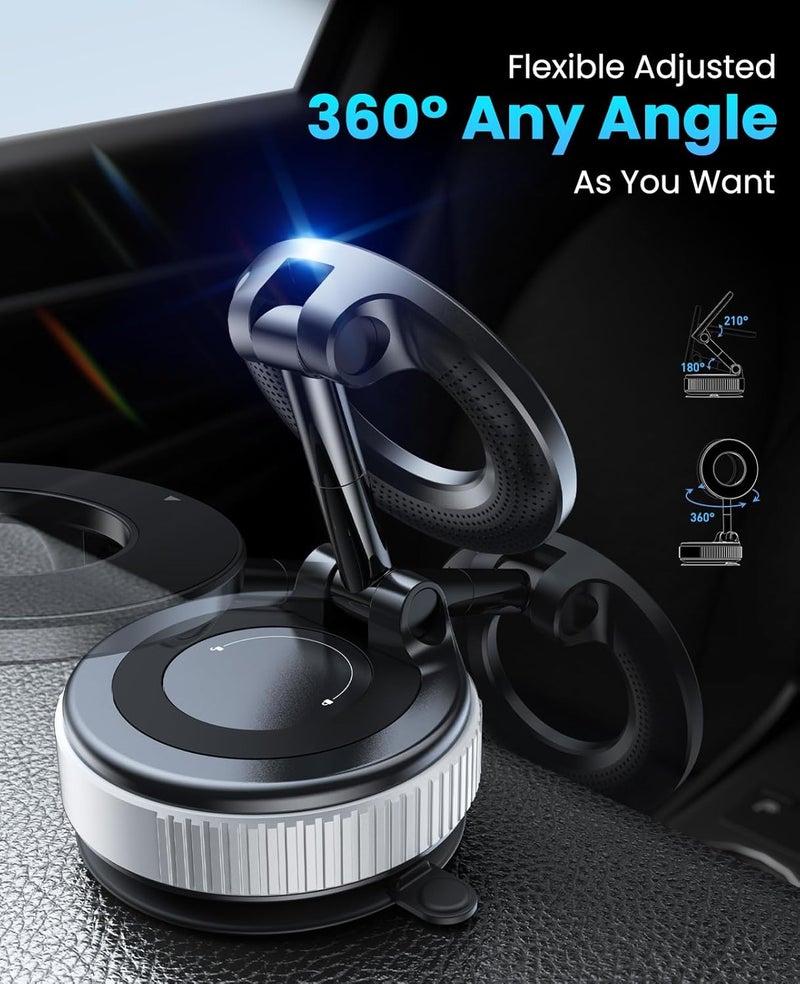 Jononser Magnetic Suction Cup Phone Mount for Magsafe, 360° Adjustable Magnetic Car Phone Holder, Pocket Size Foldable Car Mount, Phone Holders for Your Car for iPhone 17 16 15 14 13 12 Series,Silver - Image 5
